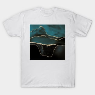 Watercolor Agate in Dark Teal Green Faux Gold Veins T-Shirt